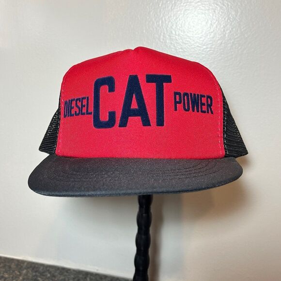 Vintagr Caterpillar CAT Diesel Power Hat Snapback Trucker Ball Cap Red Mesh Foam - Picture 1 of 7